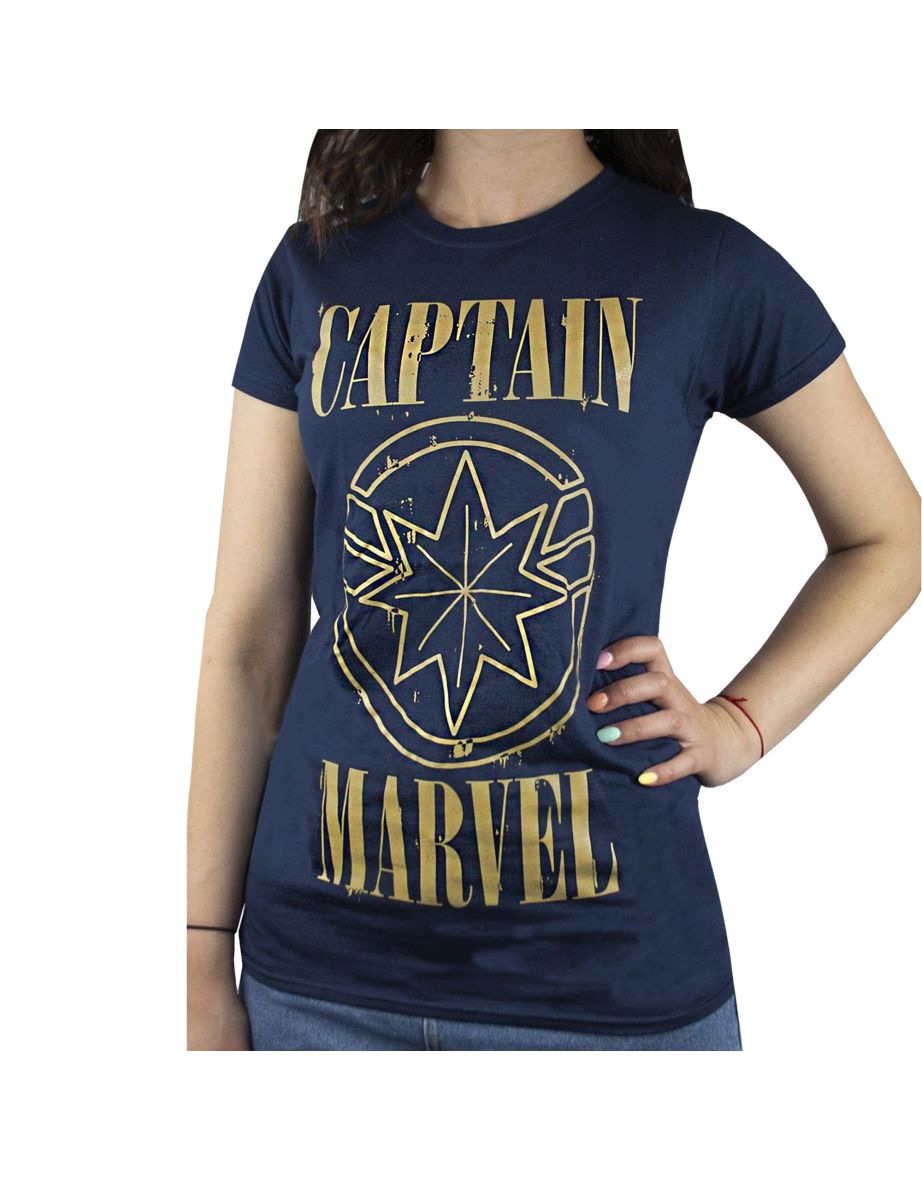 Shop Captain Marvel Womens Ladies Print And Shield T Shirt Online in Bahrain VogaCloset