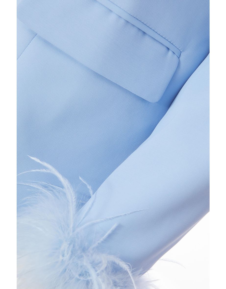 Curve Light Blue Feather Trim Blazer - 5