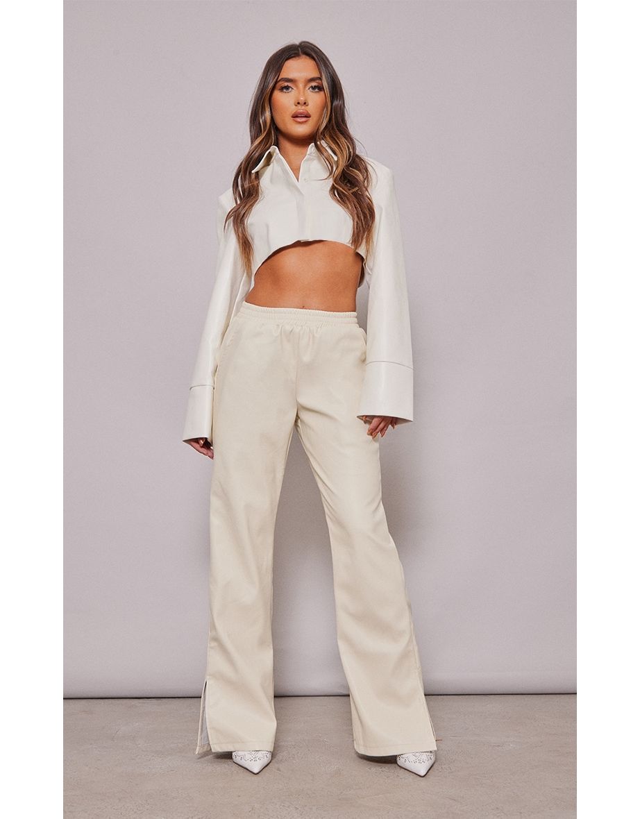 Beige Faux-Leather Trousers by MSGM on Sale