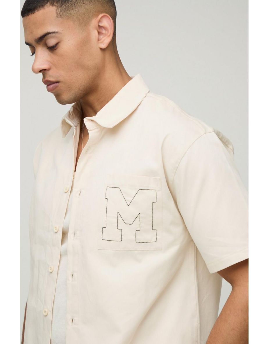 Oversized Boxy Short Sleeve Embroidered Shirt - ecru - 2