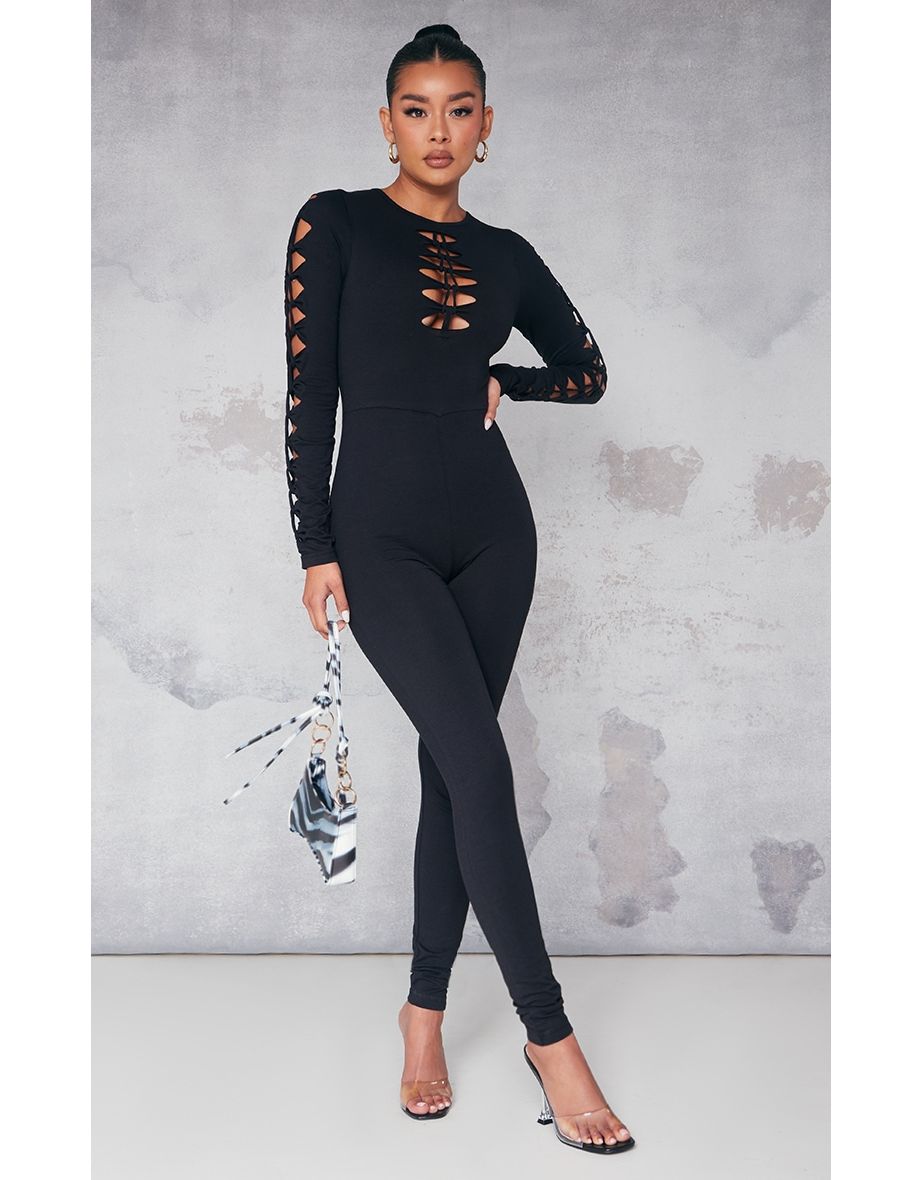 Black Cut Out Twist Panels Long Sleeve Jumpsuit