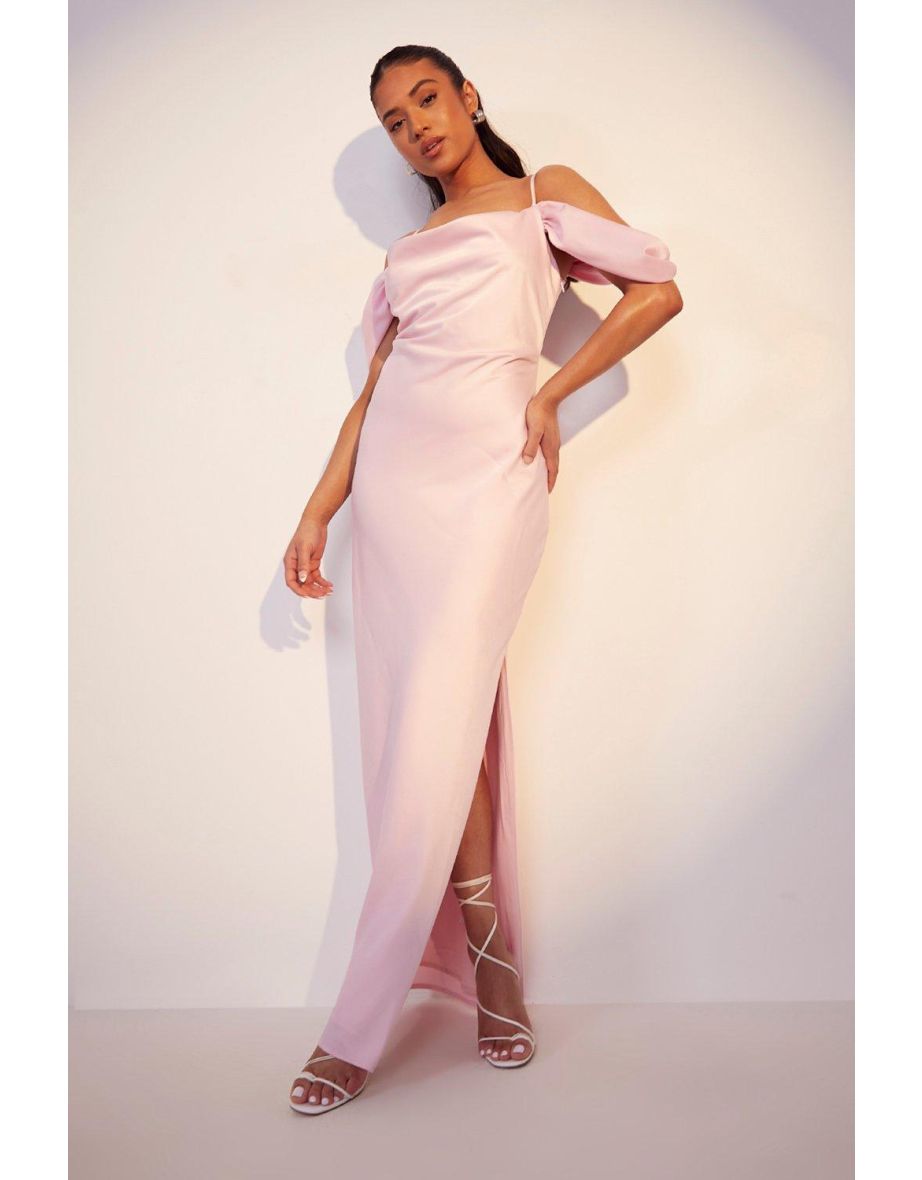 Shop Petite Satin Cold Shoulder Maxi Dress dusky pink Online in Oman VogaCloset