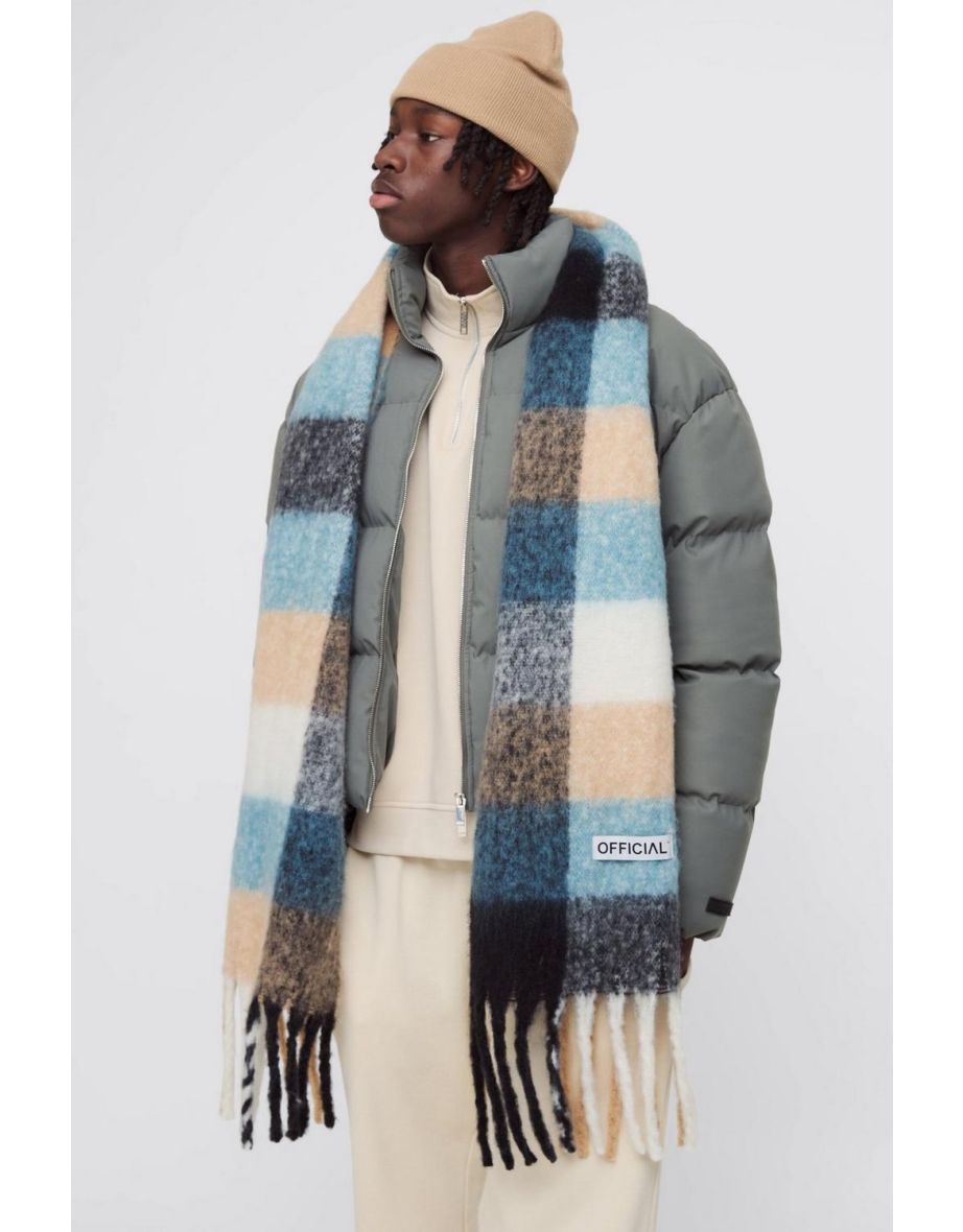Chunky Knit Check OFCL Tab Scarf - blue