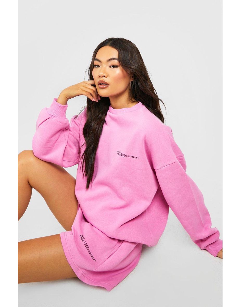 Text Print Sweatshirt Short Tracksuit - pink - 3