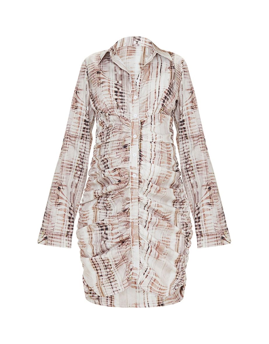 Maternity Stone Textual Print  Ruched Shirt Dress - 4