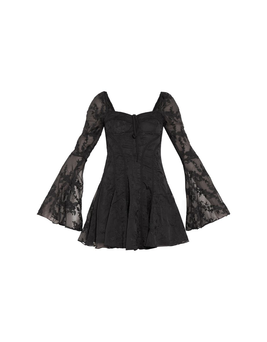 Black Mesh Floral Cup Detail Frill Shift Dress - 4