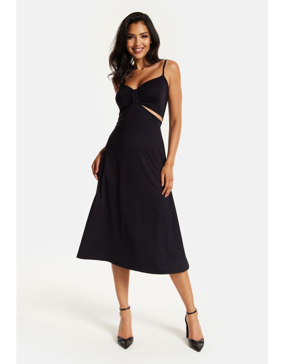 Elegant Black Cami Midi Dress with Alluring Cut-Out Details