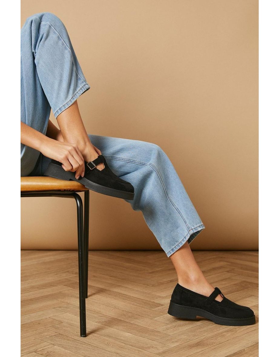 Edna Faux Suede T-Bar Chunky Casual Shoes
