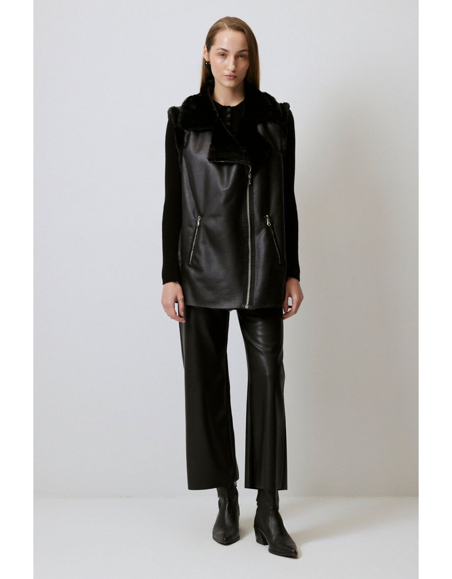 FURRY INSIDE FAUX LEATHER VEST