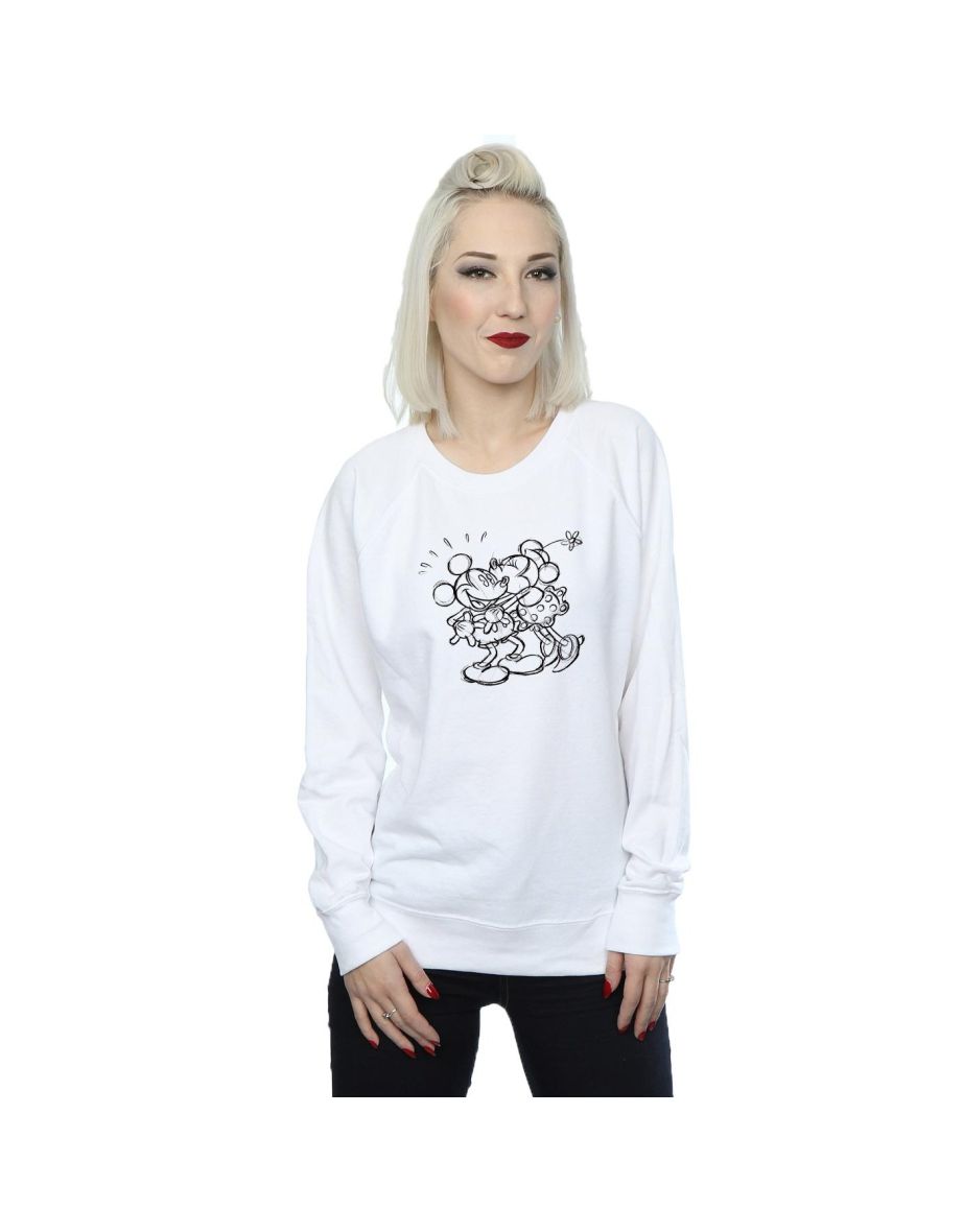 Disney Womens/Ladies Mickey And Minnie Kiss Sketch Sweatshirt - White