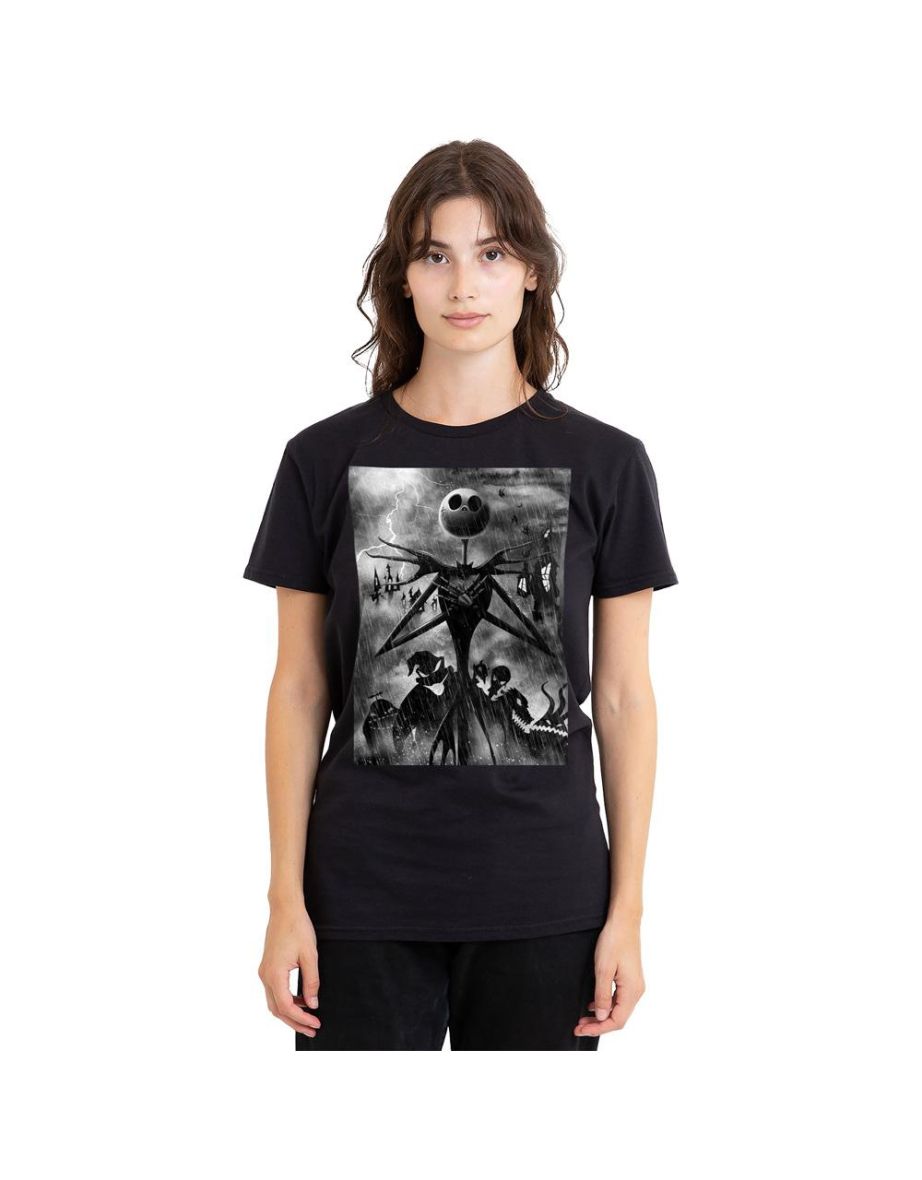 The Nightmare Before Christmas Unisex Adult Jack Skellington Rain T-Shirt - Black