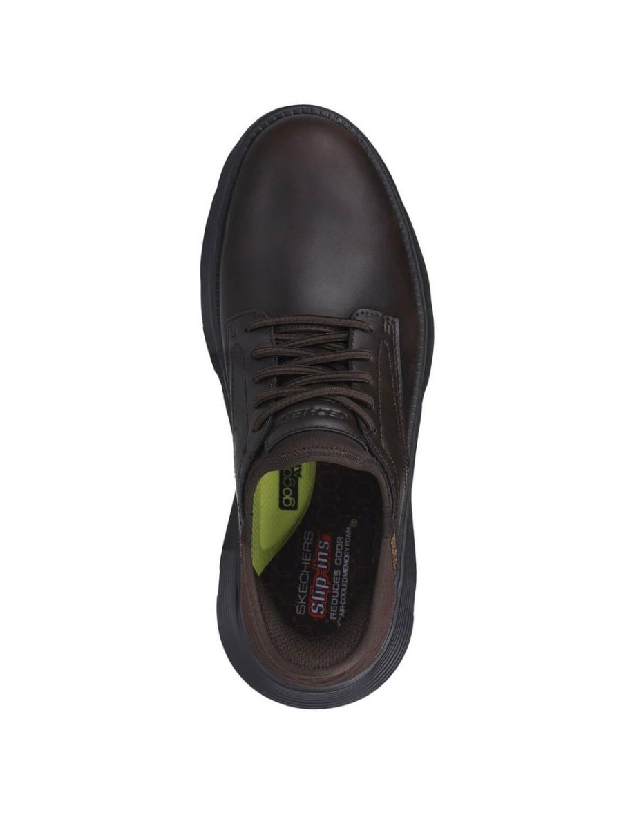 Skechers Mens Garza - Gervin Leather Oxford Shoes - Chocolate - 3