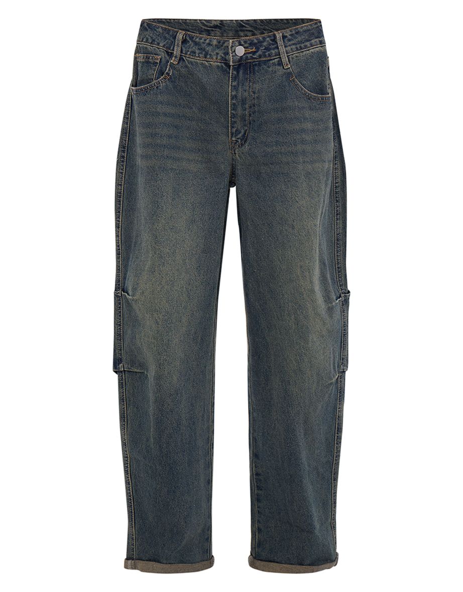 Vintage Turn Up Hem Barrel Style Jeans - 4