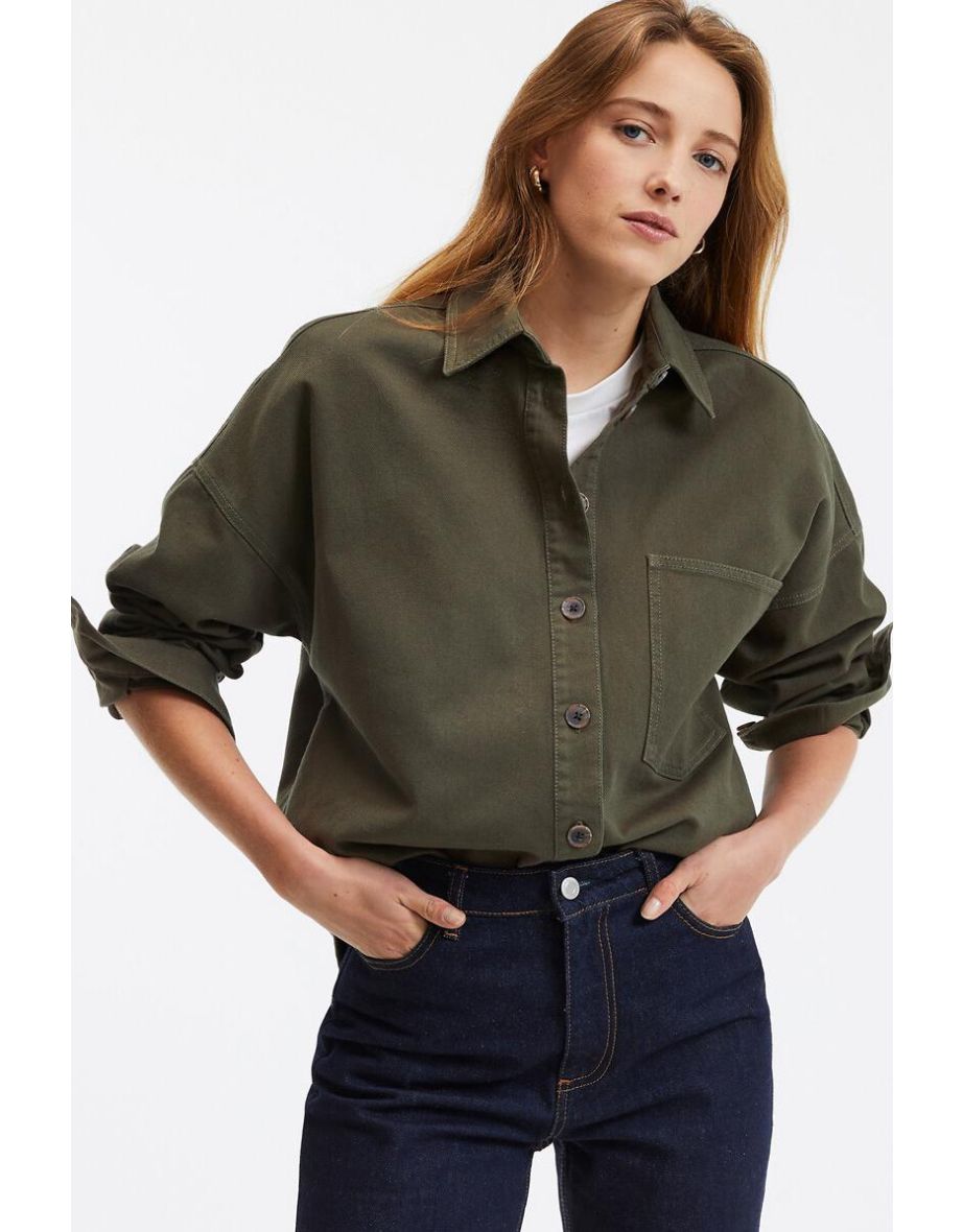Cotton Twill Boyfriend Shirt with Long Sleeves