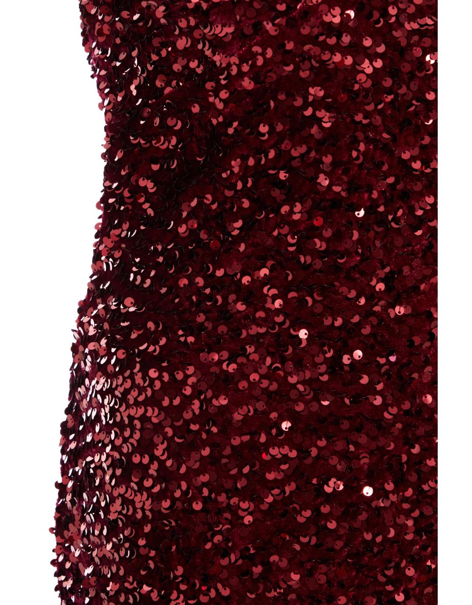 Dark Red Sequin Maxi Dress - 5