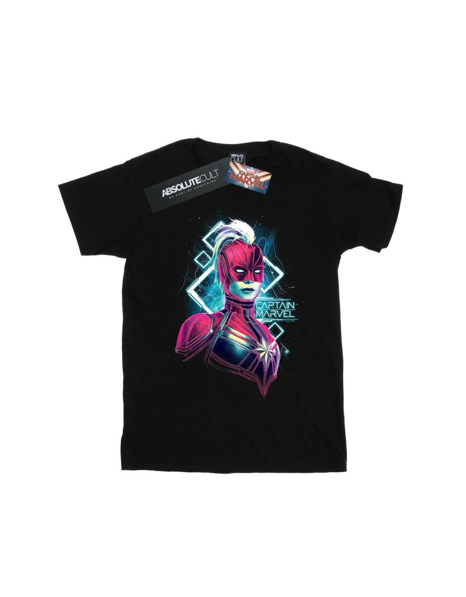 Marvel Girls Captain Marvel Neon Warrior Cotton T-Shirt - Black - 1