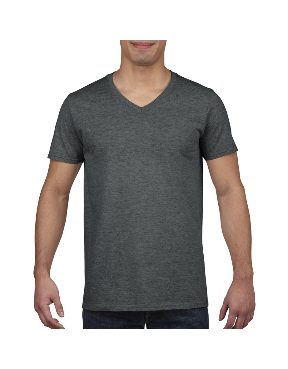 Gildan Mens Soft Style V-Neck Short Sleeve T-Shirt - Dark Heather - 3
