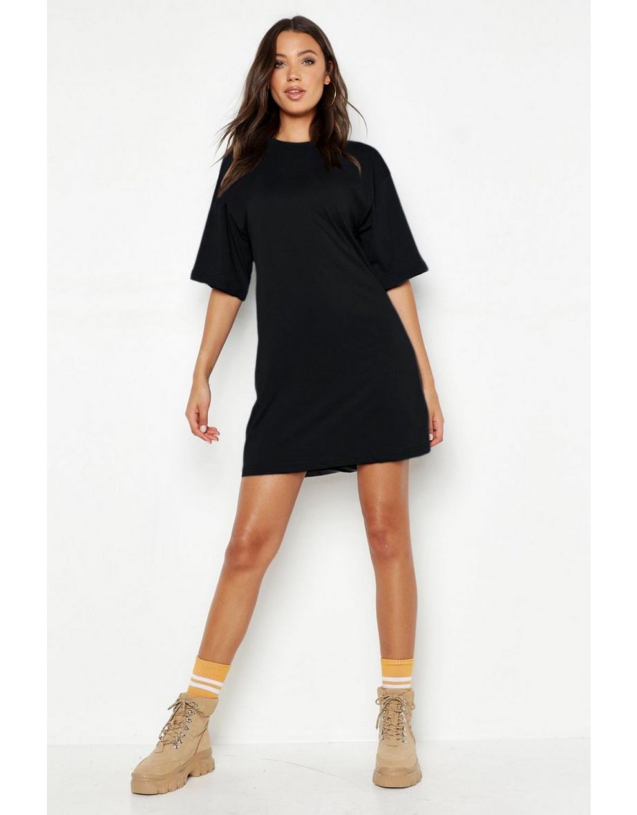 Tall Cotton Oversized T Shirt Dress - black