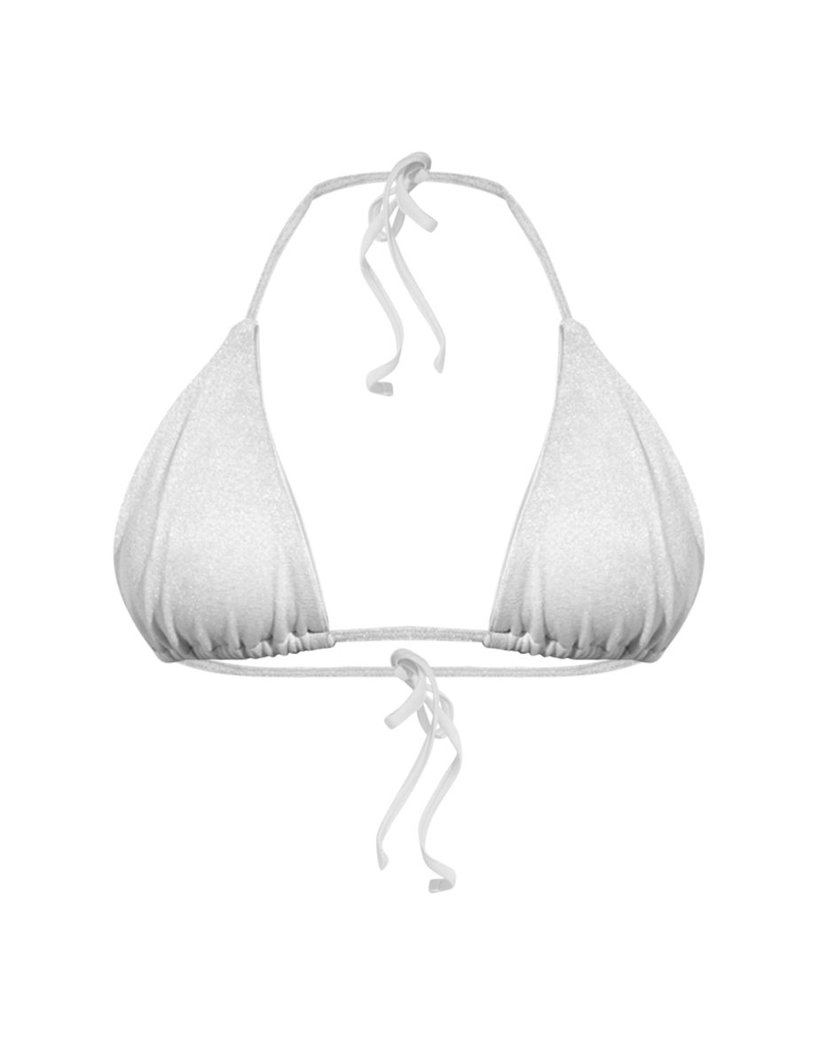 Silver Glitter Detail Triangle Bikini Top - 3