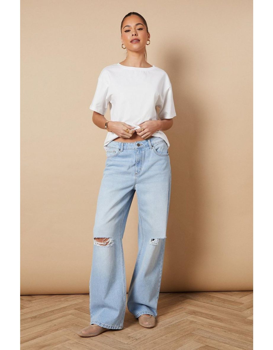 Denim Straight Leg Jean With Rips - 3