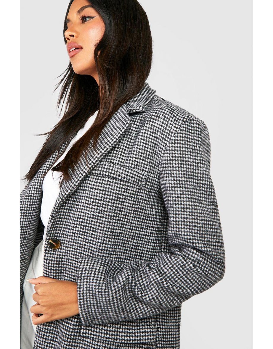 Wool Look Dogtooth Oversized Blazer - black - 3