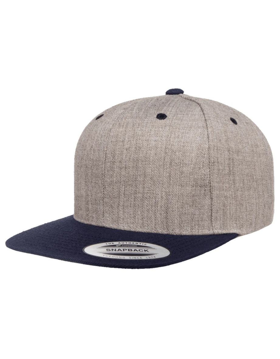 Yupoong Mens The Classic Premium Snapback 2-Tone Cap - Heather Grey/Navy