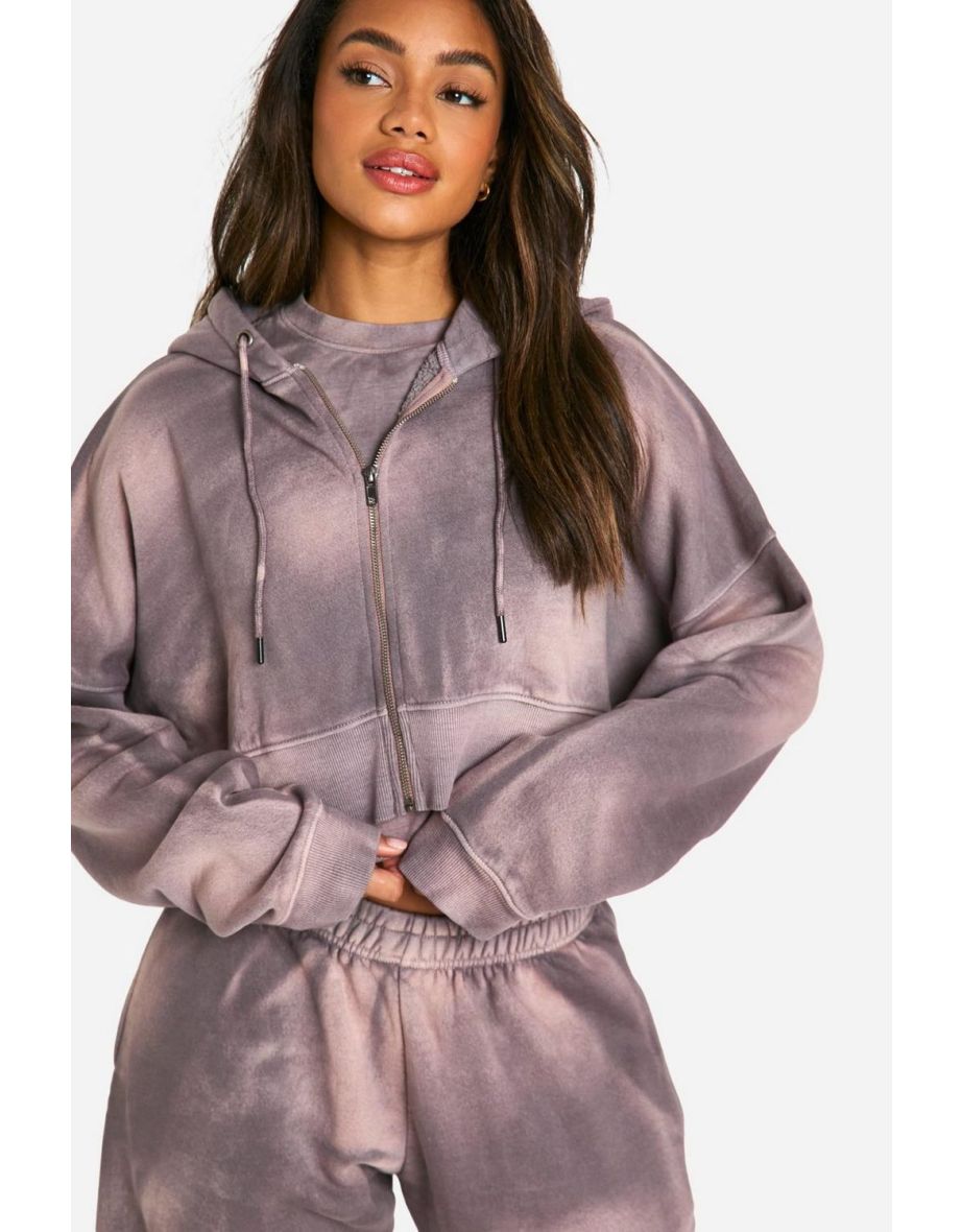 Sunbleach Wash Boxy Crop Zip Through Hoodie - purple - 3