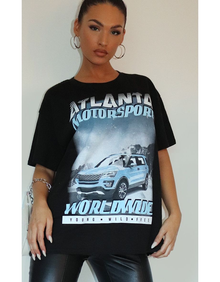 Black Atlanta Motorsport Worldwide Printed T Shirt - 2