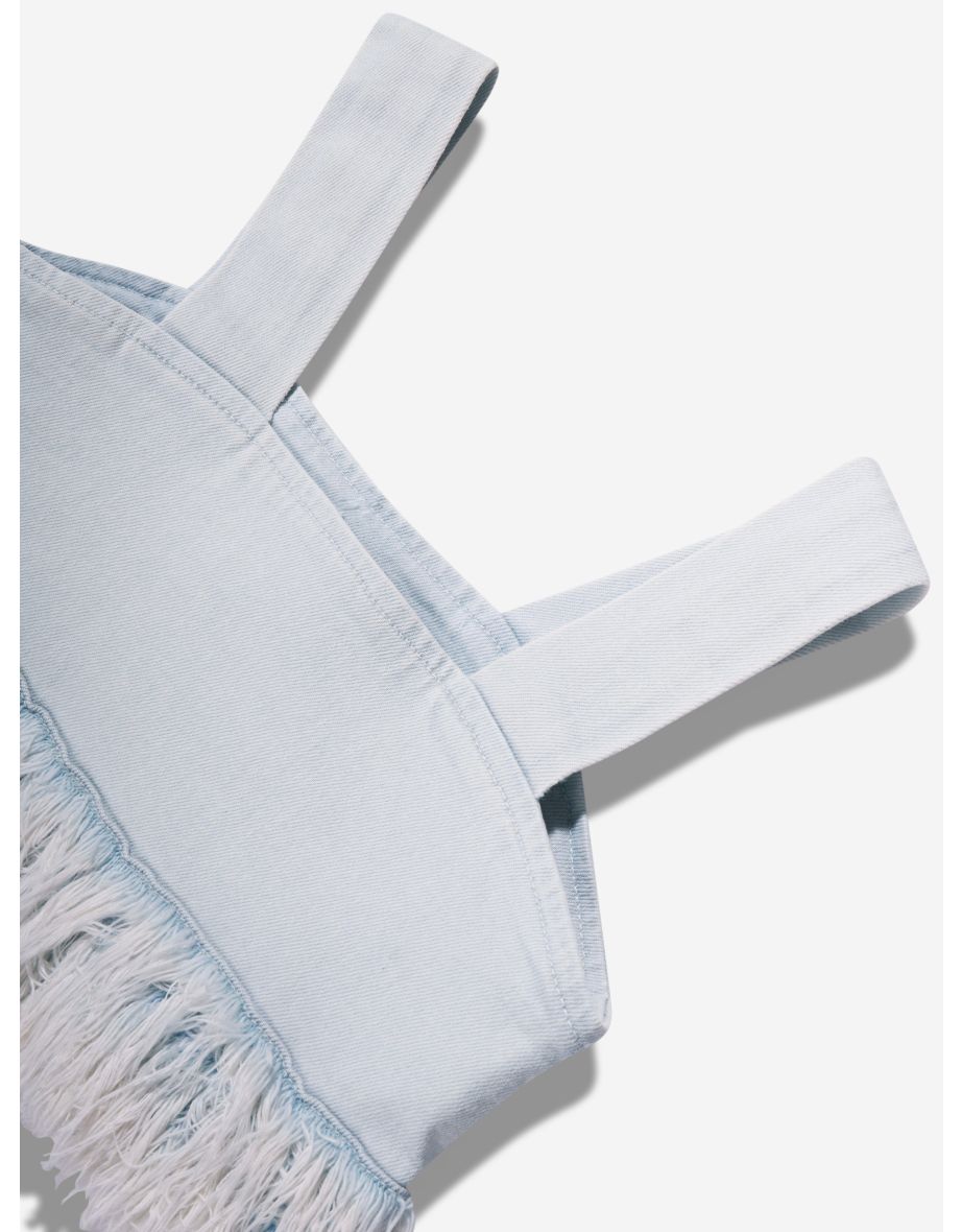 Girls Cora Denim Fur Crop Top in Blue - 4