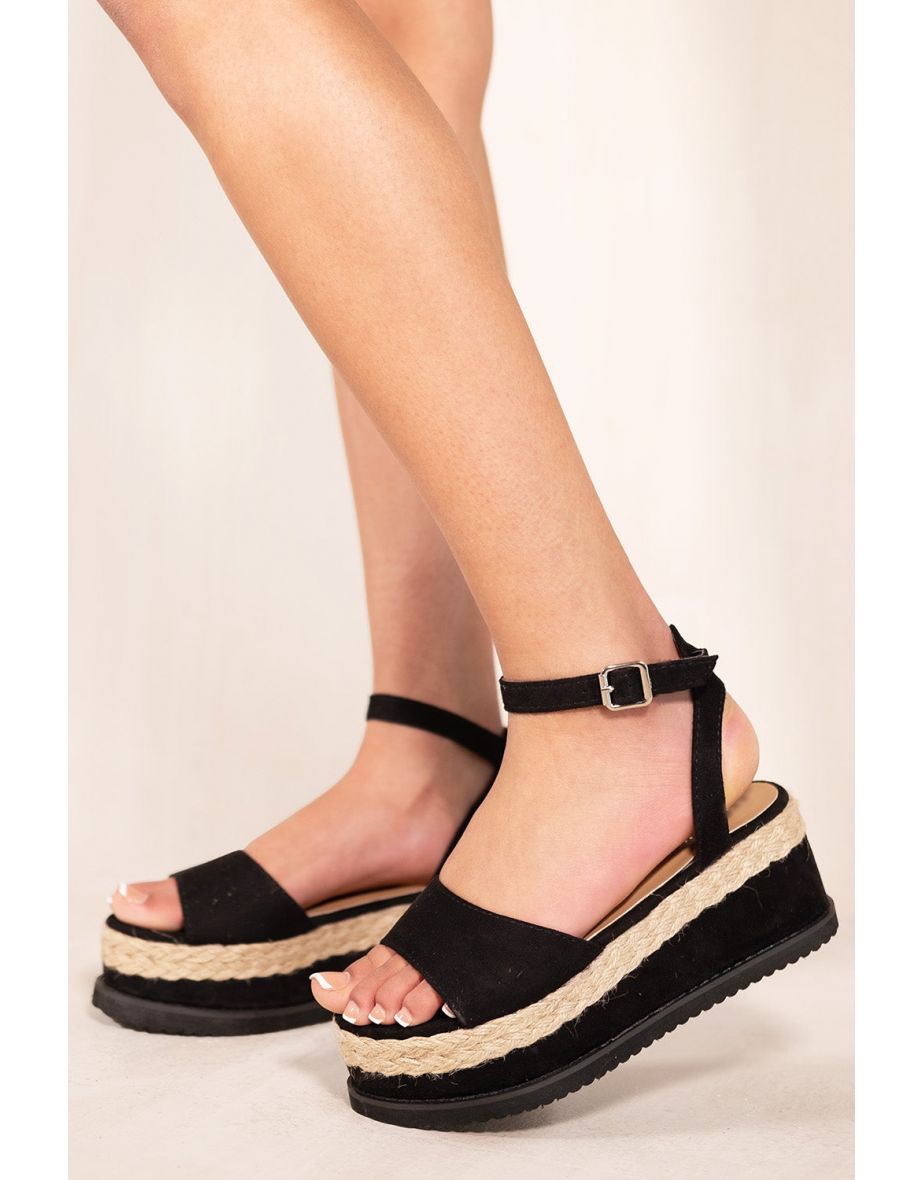 ASOS DESIGN Jupiter flatform espadrille sandals in black | ASOS