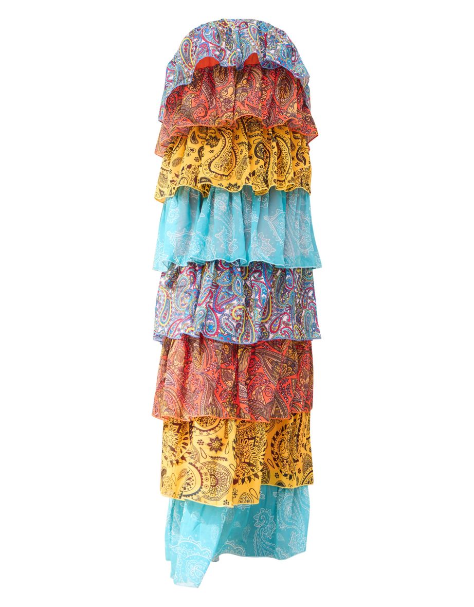 Multi Patchwork Paisley Print Tiered Maxi Dress - 4