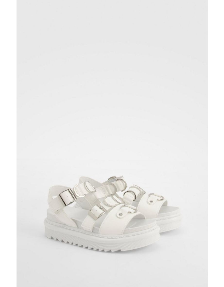 Chunky Buckle Double Strap Flatform Dad Sandal - white