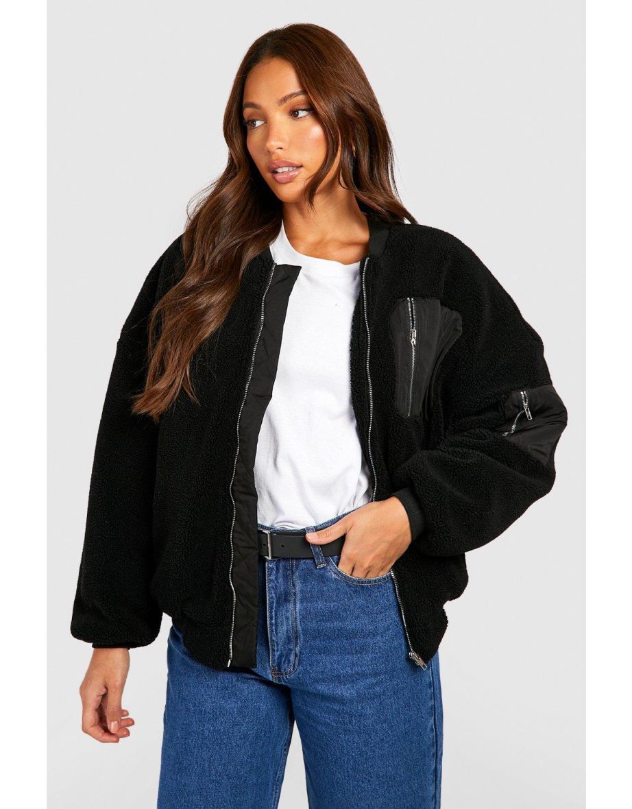 Teddy faux sale fur bomber jacket