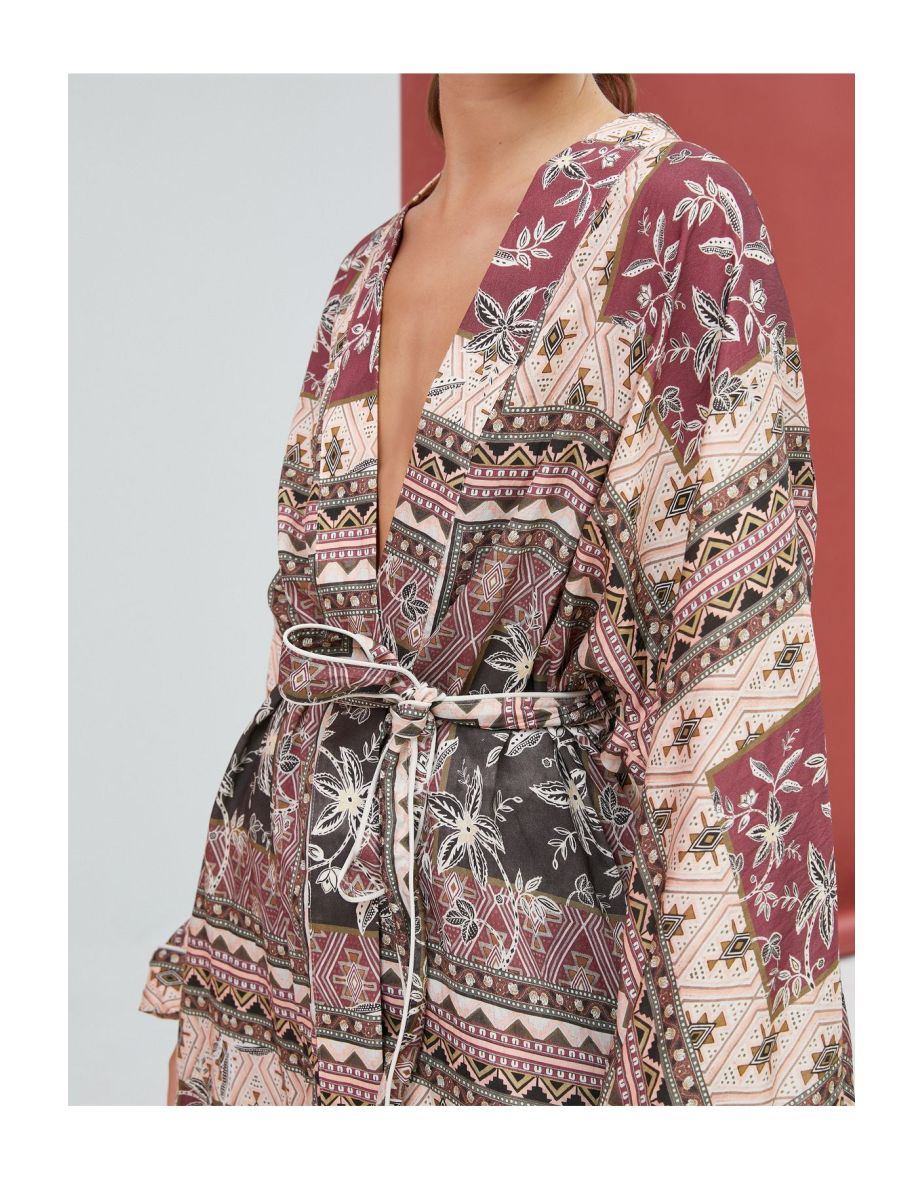 Ethnic Patterned Kimono Waist Sash Detail - 4
