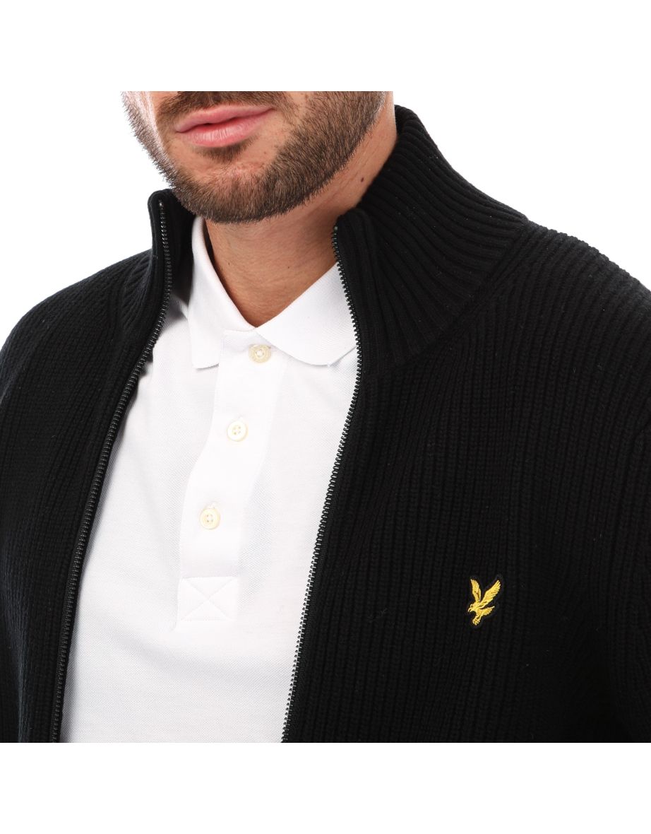 Men's Lyle And Scott Knitted Rib Zip Through Cardigan in Black - 3