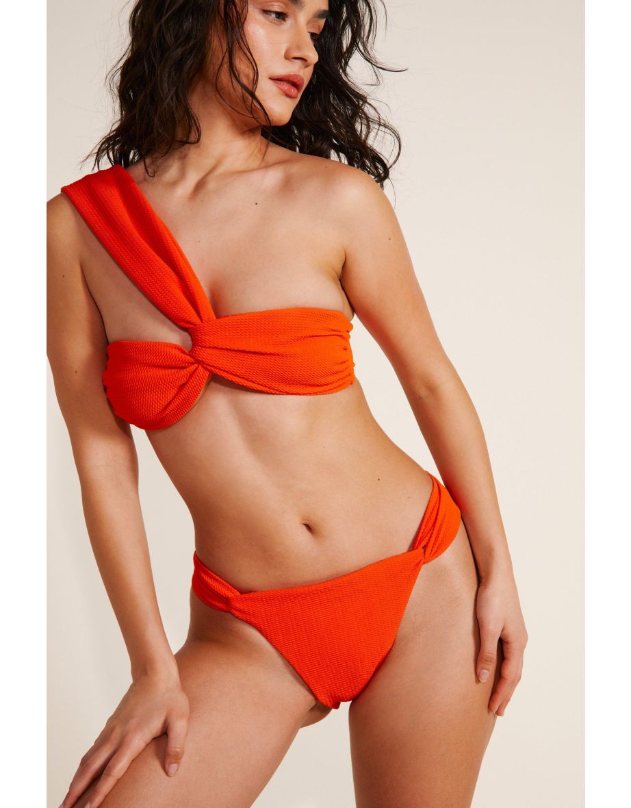 Textured Twisted One Shoulder Bikini Set