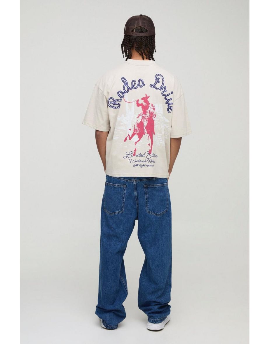 Oversized Boxy Extended Neck Rodeo Drive Western Graphic T-Shirt - 2