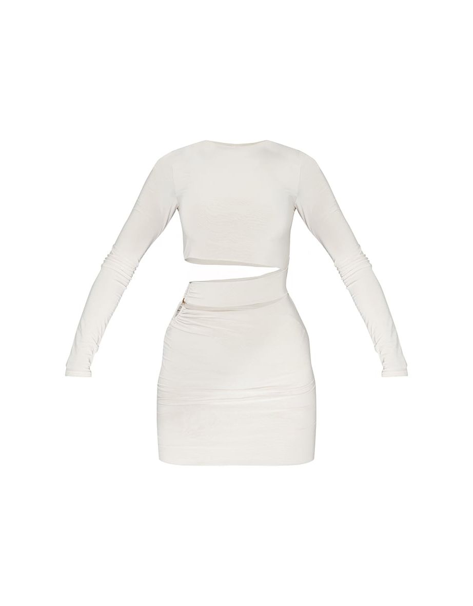 Stone Slinky Cut Out Waist Ring Detail Bodycon Dress - 4