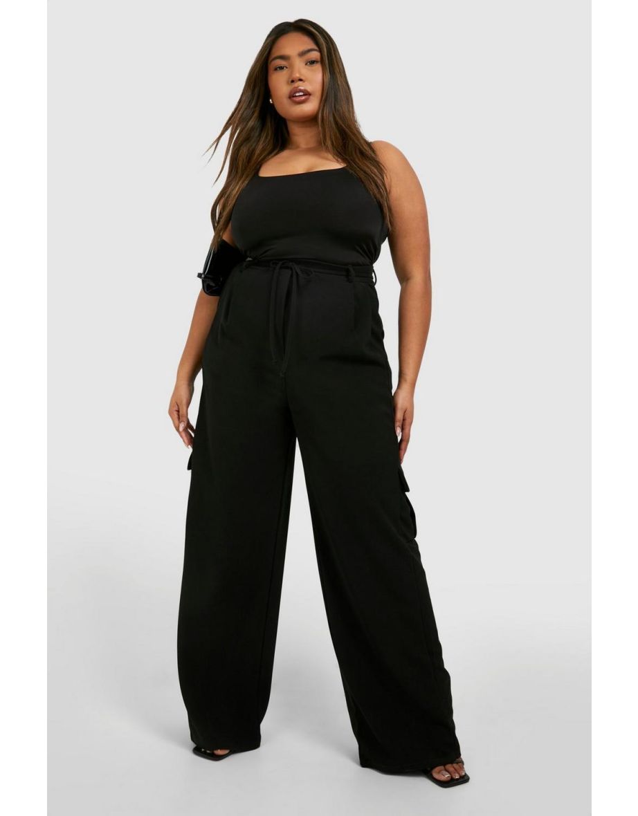 Plus Jersey Pocket Wide Leg Trouser - black