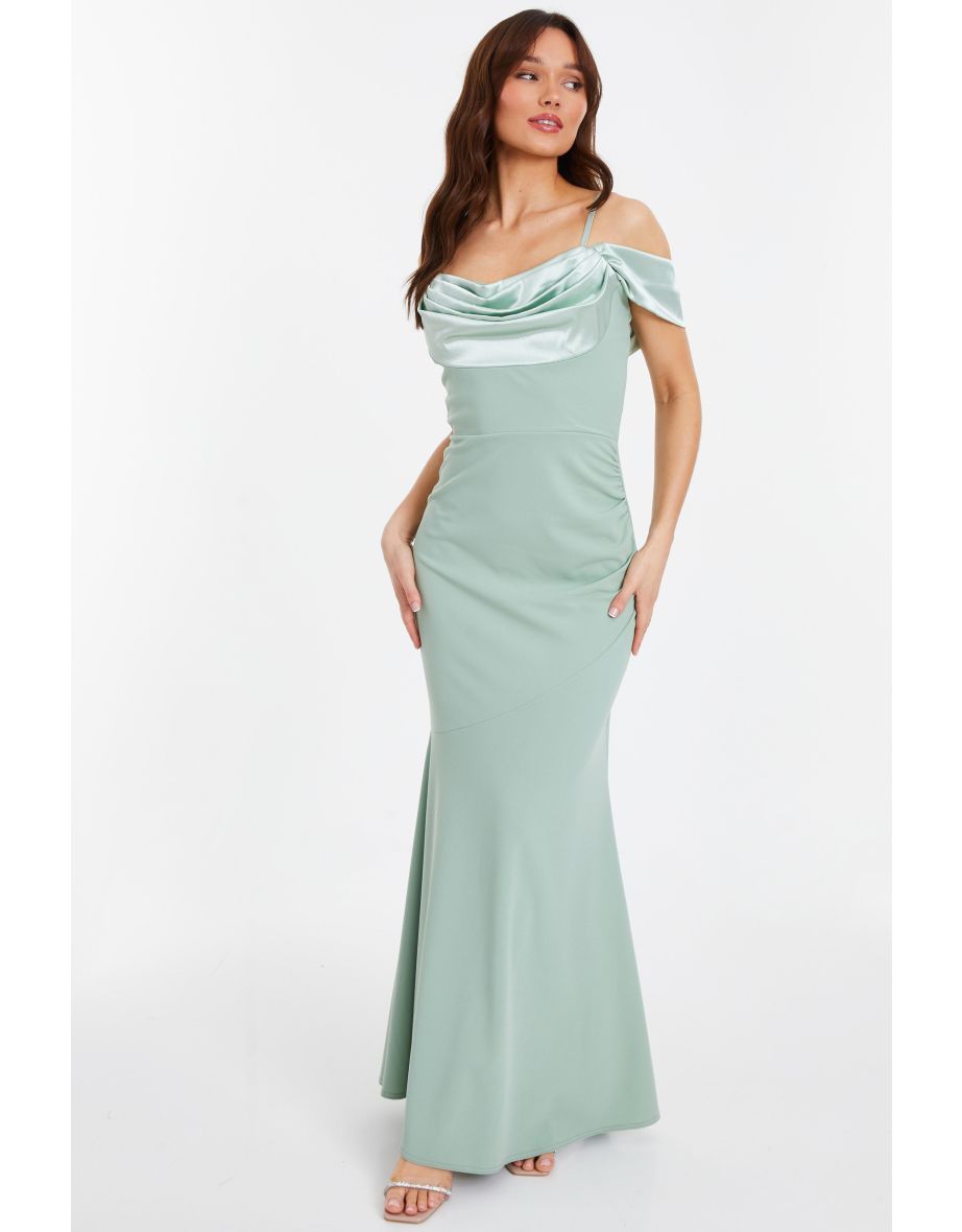 Sage Satin Drop Shoulder Maxi Dress