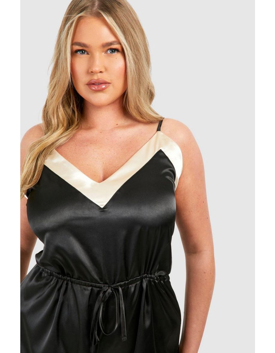 Plus Contrast Satin Teddy - black - 3