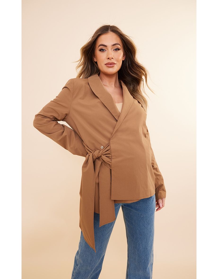 Maternity Taupe Wrap Over Blazer