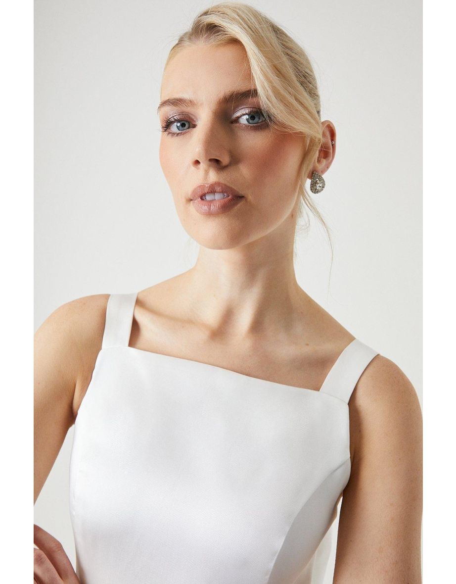 Bow Back Square Neck Twill Wedding Dress - 3