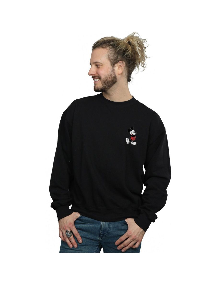 Disney Mens Mickey Mouse Kickin Retro Chest Sweatshirt - Black