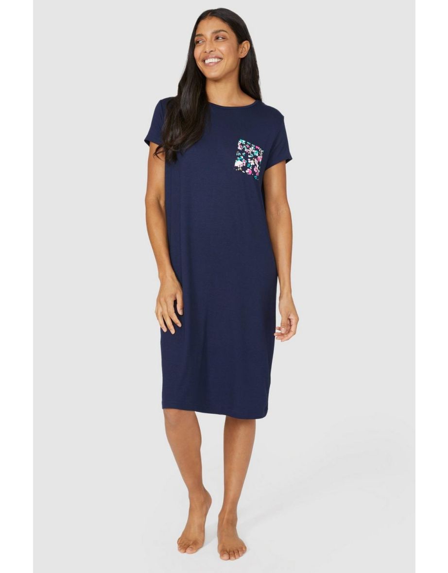 Water Colour Pansy Jersey Sleep Tee - navy