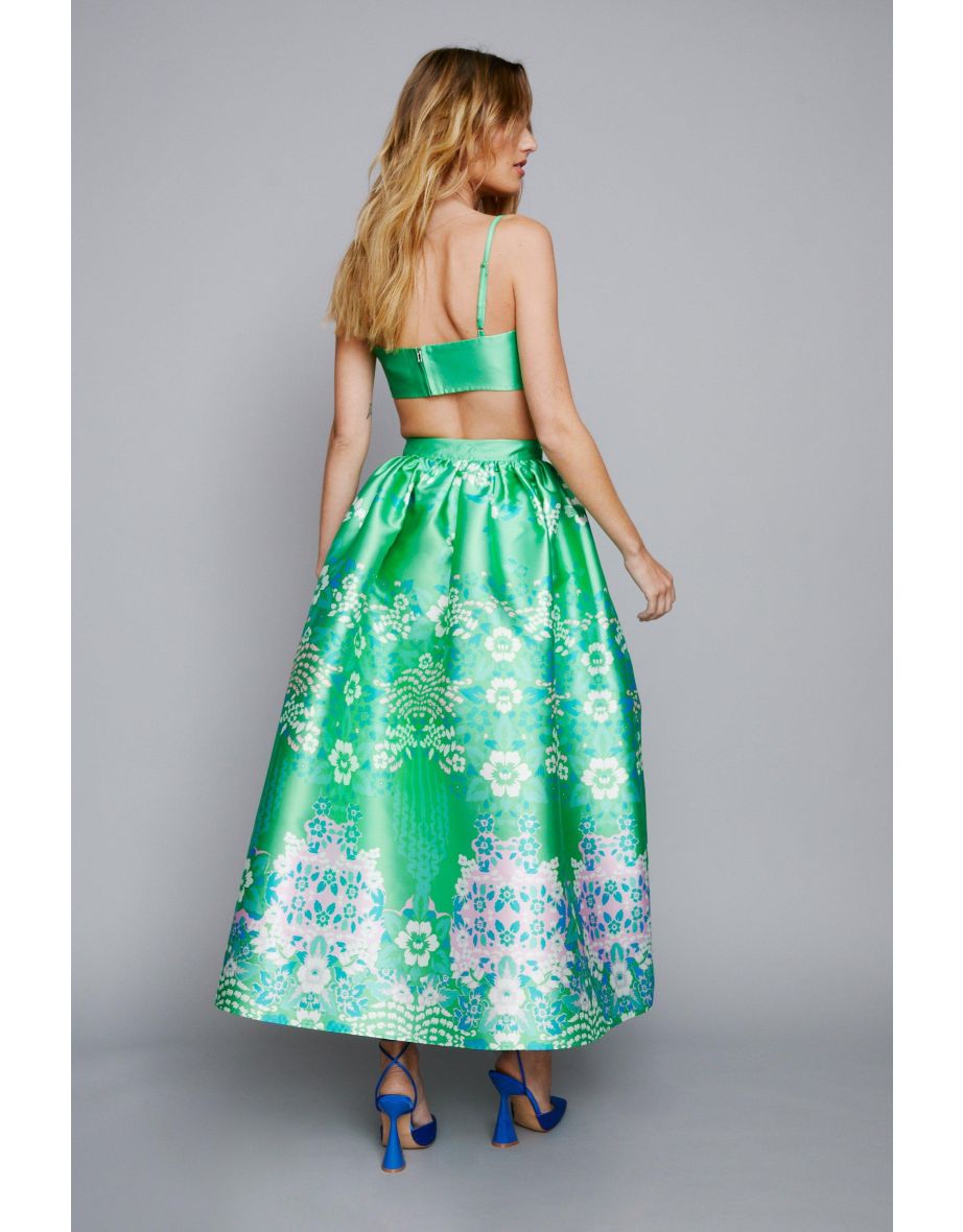 Floral Print Structured Maxi Skirt - 3