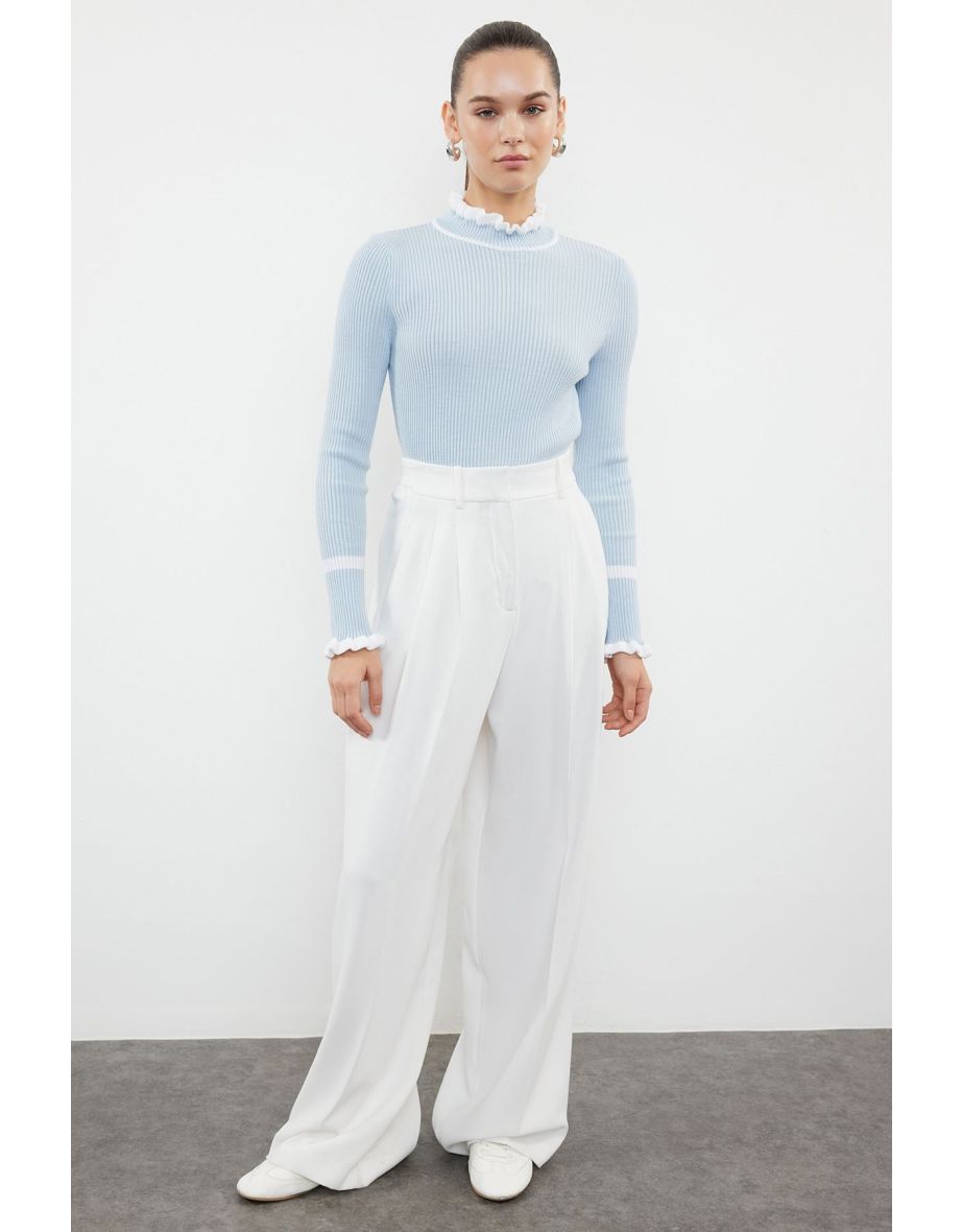 Light Blue Color Block Knitwear Sweater