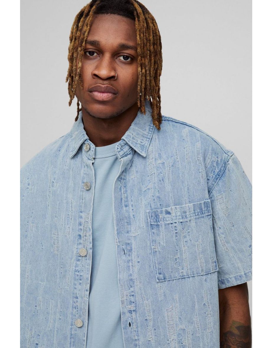 Tall Laddered Denim Boxy Oversized Shirt - 2