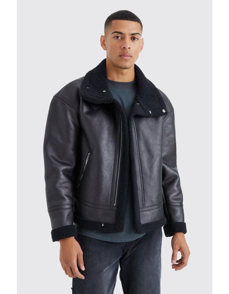 Black pu aviator outlet jacket