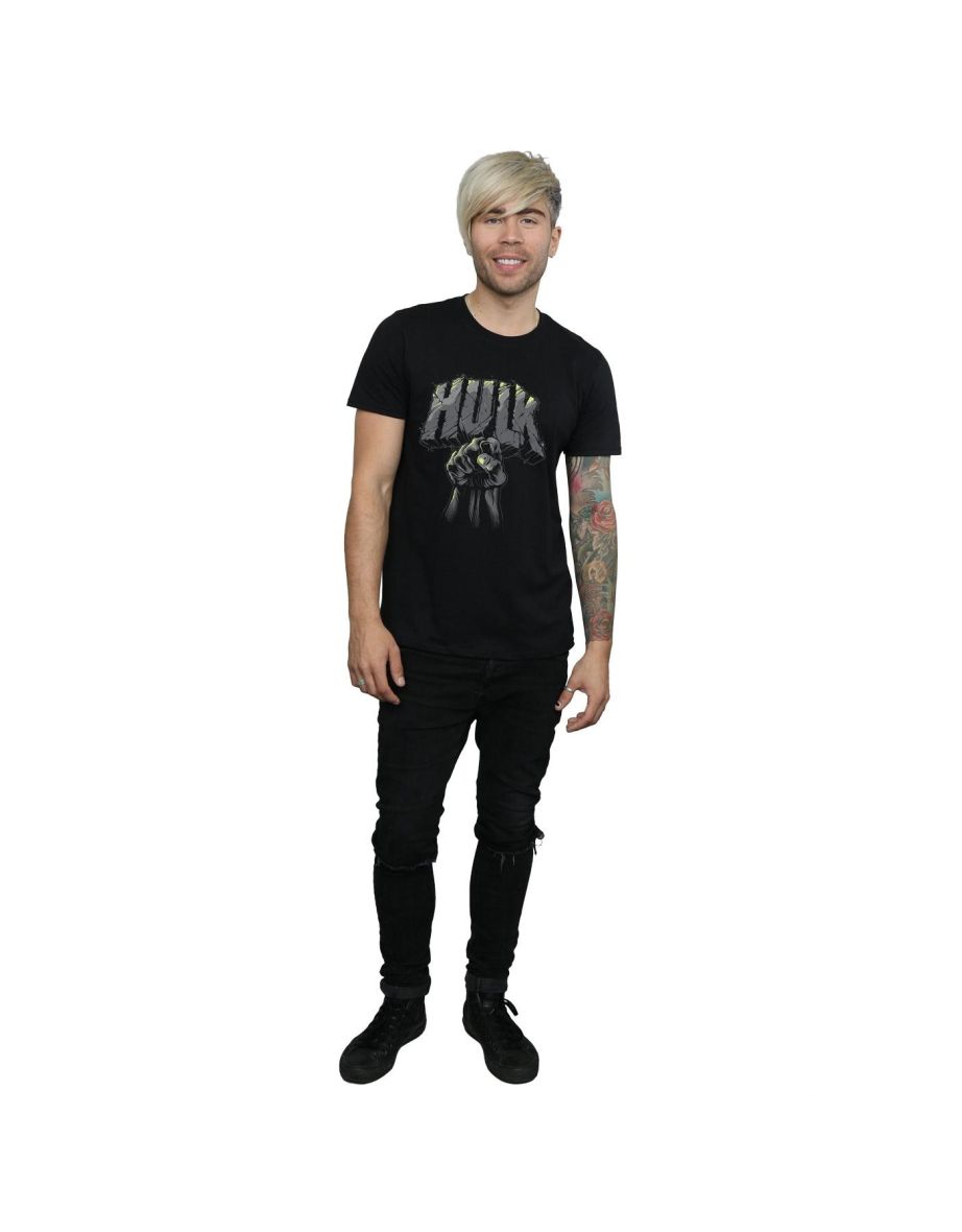 Marvel Mens Hulk Punch Logo T-Shirt - Black - 3